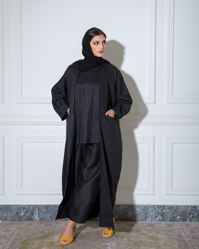 linen abaya 4 black