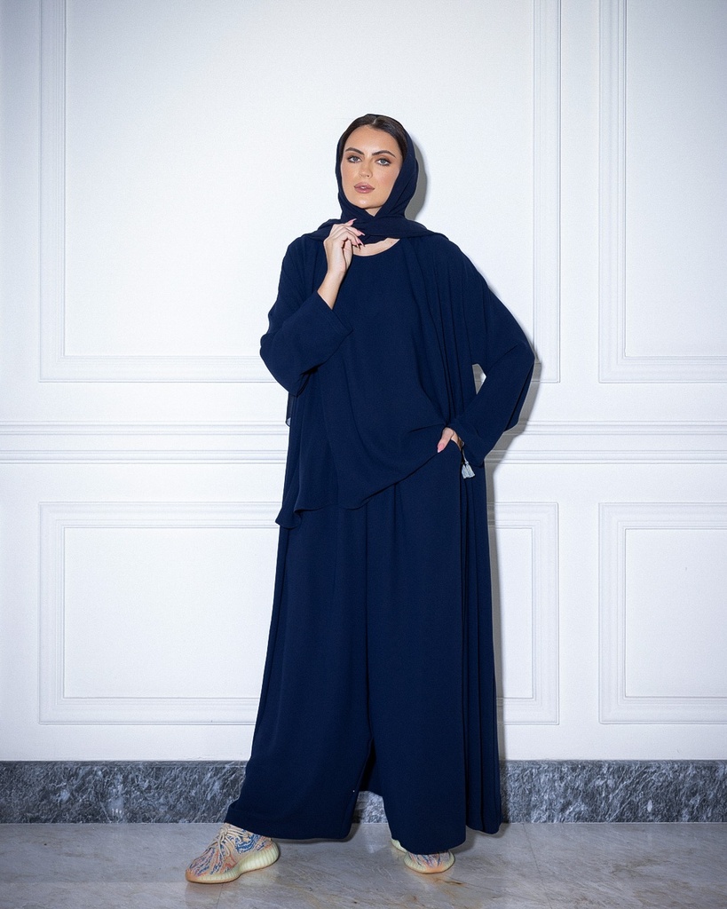 (1-73) High neck abaya Navy blue