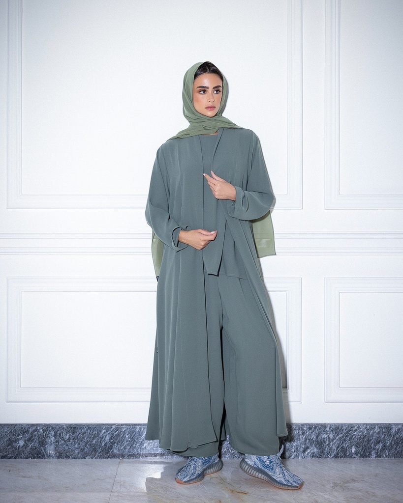 High Neck Abaya Ash Green