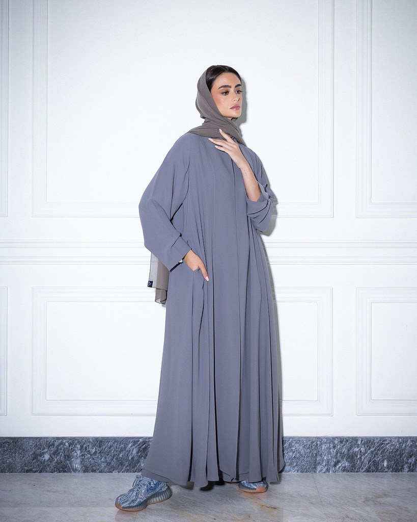 High Neck Abaya Light Grey