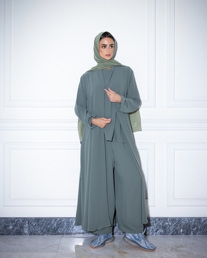 (1-73) High Neck Abaya Light Olivian