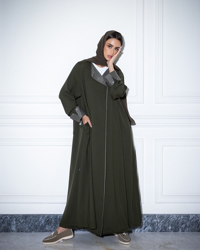 Crepe Abaya with Scarf Dark Olive (1-1)